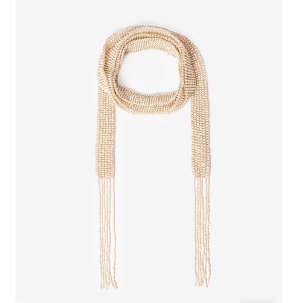 NKN Nekane Cream Beaded Necklace Scarf Belt with Fringe Bohemian Hippie NWT